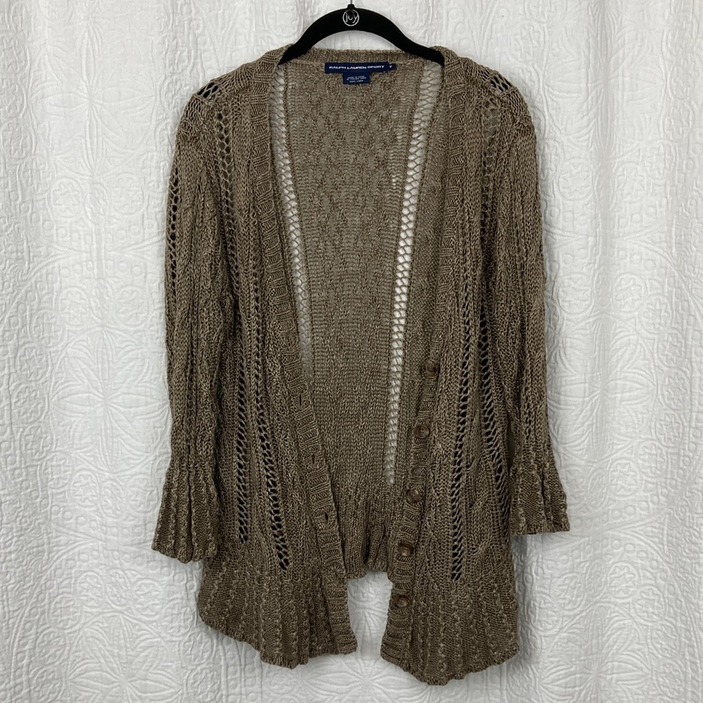Ralph Lauren Sport Women’s 100% Linen Romantic Open Knit Cardigan sz Medium